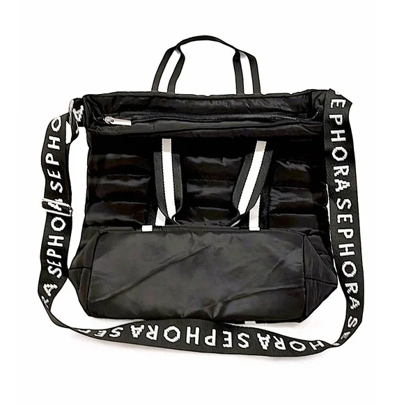 SEPHORA Black & White Nylon Puffer Tote - Crossbody BagㅣEUCㅣLarge - Picture 2 of 10